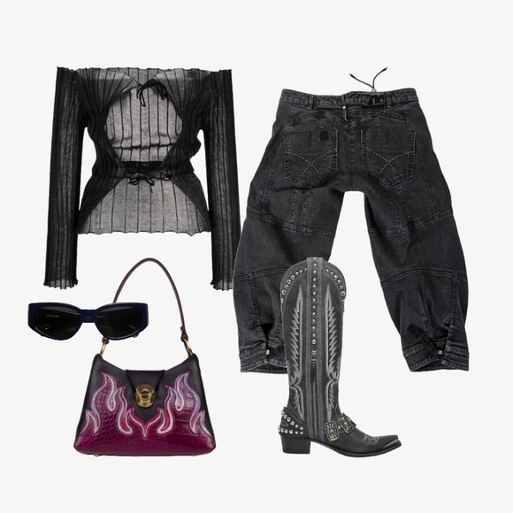 Vintage Pants - Black Denim Capri's Pantaloons Baggy Low Mid Rise Cropped Distressed Cargo